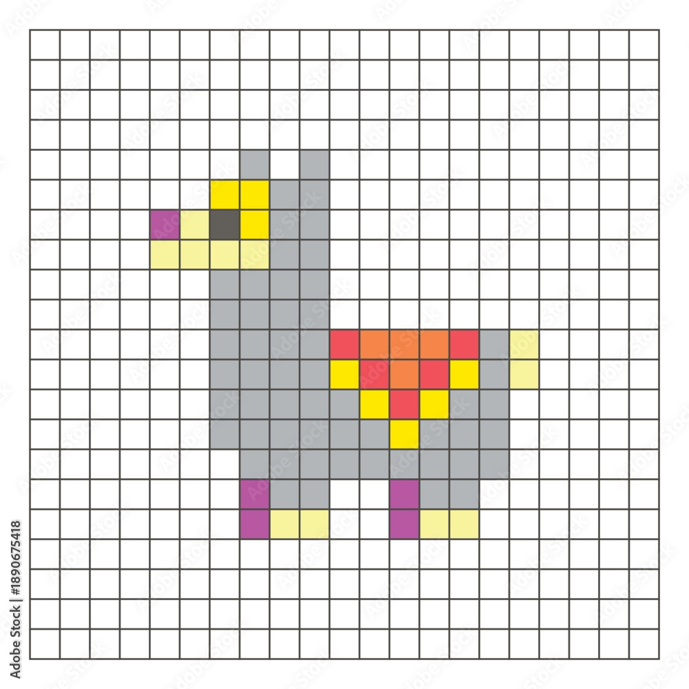 Obraz premium A flat pixel design made of geometric square color blocks on a clean grid layout. Pixel art llama