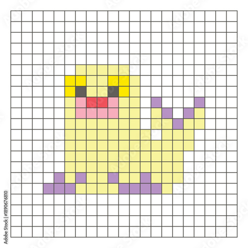 A flat pixel design made of geometric square color blocks on a clean grid layout. Pixel art seal