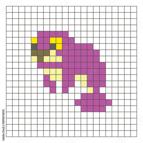 A flat pixel design made of geometric square color blocks on a clean grid layout. Pixel art dugong