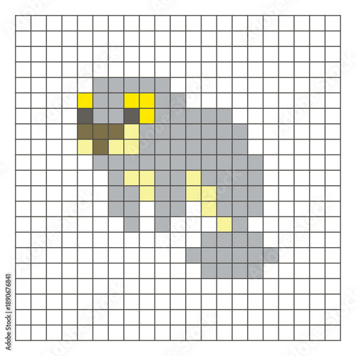 A flat pixel design made of geometric square color blocks on a clean grid layout. Pixel art dugong