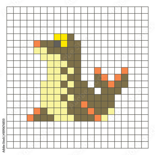 A flat pixel design made of geometric square color blocks on a clean grid layout. Pixel art seal