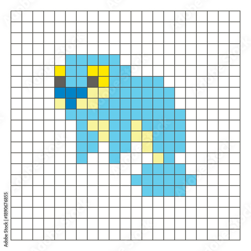 A flat pixel design made of geometric square color blocks on a clean grid layout. Pixel art dugong