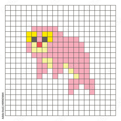 A flat pixel design made of geometric square color blocks on a clean grid layout. Pixel art seal