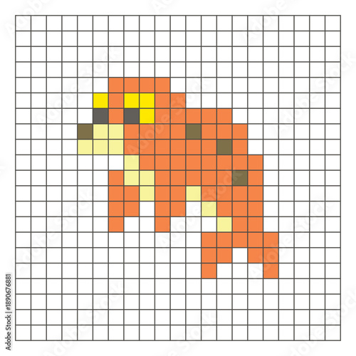 A flat pixel design made of geometric square color blocks on a clean grid layout. Pixel art seal