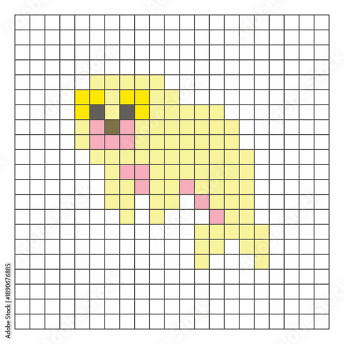 A flat pixel design made of geometric square color blocks on a clean grid layout. Pixel art seal