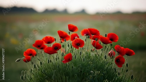 Field of Red Poppies at Sunset - A Serene Nature Scene.