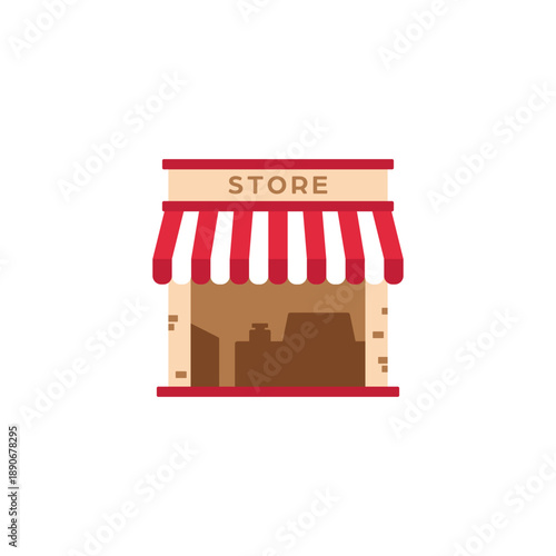 Small grocery retail store kiosk flat illustration on isolated background