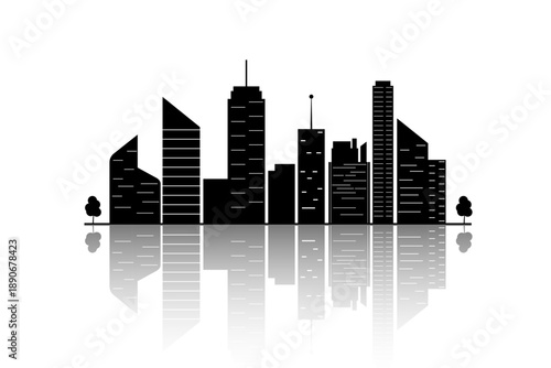dark skyline metropolis building silhouette with reflection effect