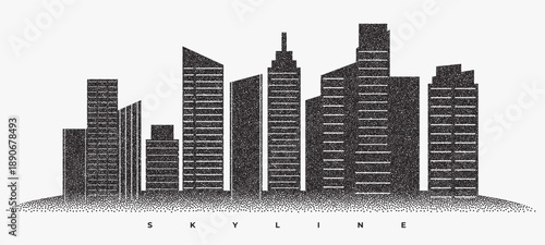 particle style black skyline urban town building design