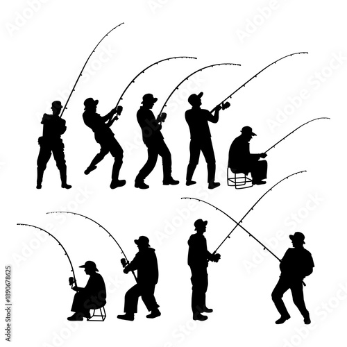 silhouette of a fisherman with fishing rod