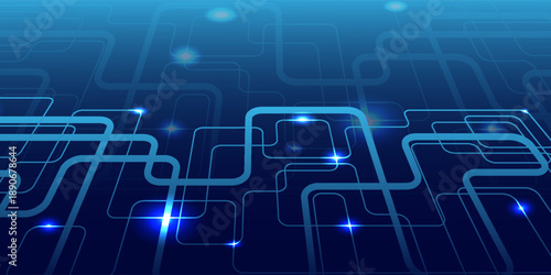 Abstract Lines Digital Technology Blue Background, Vector Illustration