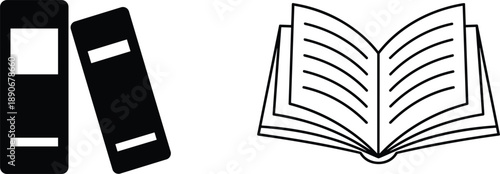 Set of book icons for education library reading and academic study including open pages and stacked volumes vector illustration