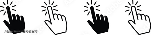 Set of black hand cursor icons clicking for web design interface navigation computer mouse pointer isolated on white