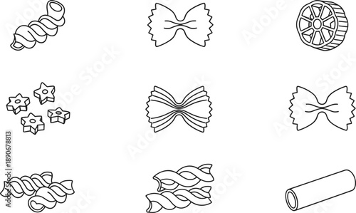 Italian Pasta Line Icon Set With Farfalle Fusilli Rotelle Penne Macaroni And Traditional Mediterranean Flour Based Food Illustrations