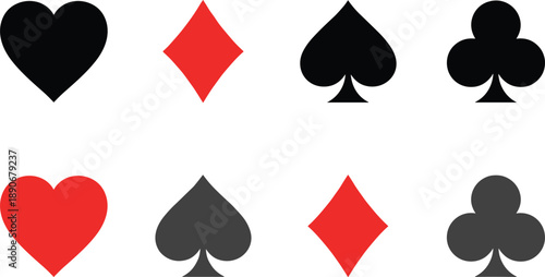 Playing card suit icons set including heart diamond spade club symbols for casino poker game design