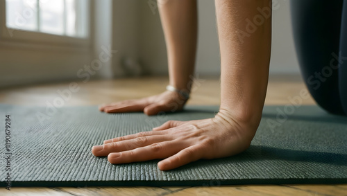 Wallpaper Mural Hands on Yoga Mat During Home Workout, Close Up of Mindfulness and Fitness Practice Torontodigital.ca