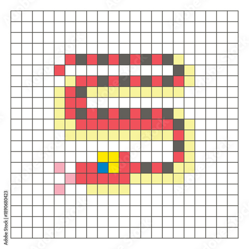 A flat pixel design made of geometric square color blocks on a clean grid layout. Pixel art python