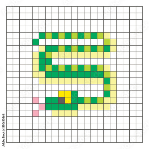 A flat pixel design made of geometric square color blocks on a clean grid layout. Pixel art python