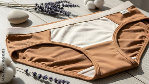 Comfortable and soft cotton underwear with a light color and natural elements, perfect for everyday wear and intimate comfort