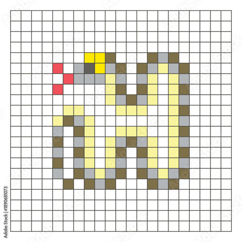 A flat pixel design made of geometric square color blocks on a clean grid layout. Pixel art snake