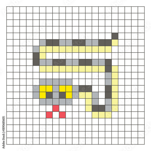 A flat pixel design made of geometric square color blocks on a clean grid layout. Pixel art snake