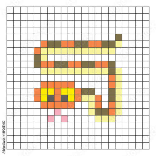 A flat pixel design made of geometric square color blocks on a clean grid layout. Pixel art snake