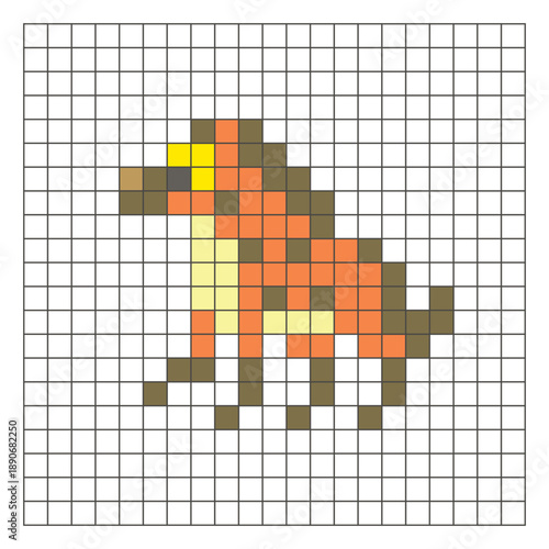 A flat pixel design made of geometric square color blocks on a clean grid layout. Pixel art hyena