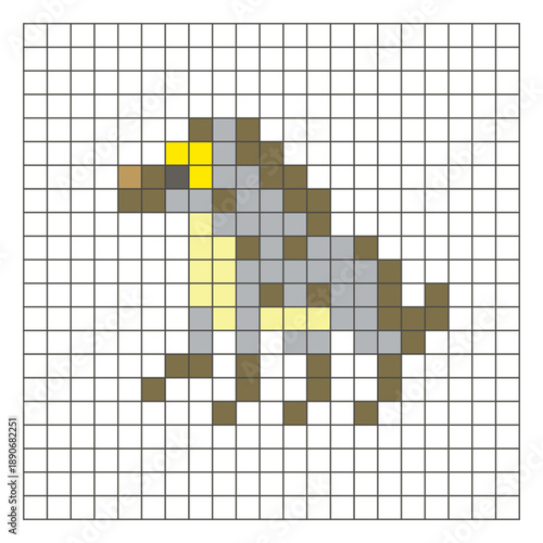 A flat pixel design made of geometric square color blocks on a clean grid layout. Pixel art hyena