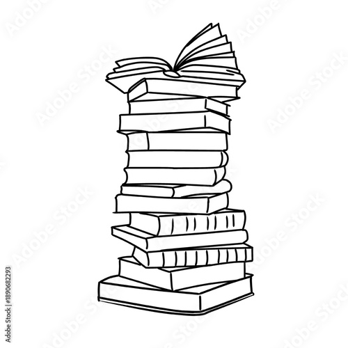 A stacked collection of books forms a high pile.