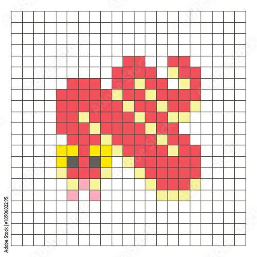 A flat pixel design made of geometric square color blocks on a clean grid layout. Pixel art snake