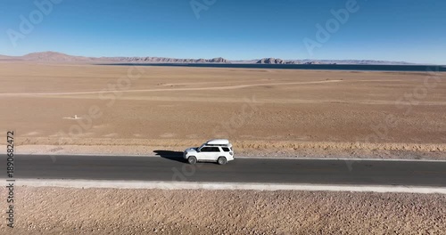 Car road trip on the high altitude trail in tibet, China