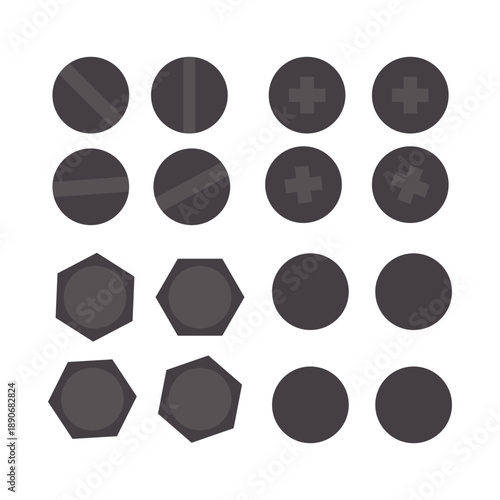Illustration set head bolt engineering unique isolated with white background