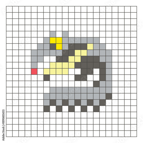 A flat pixel design made of geometric square color blocks on a clean grid layout. Pixel art anteater