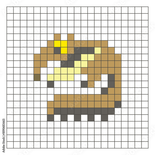 A flat pixel design made of geometric square color blocks on a clean grid layout. Pixel art anteater