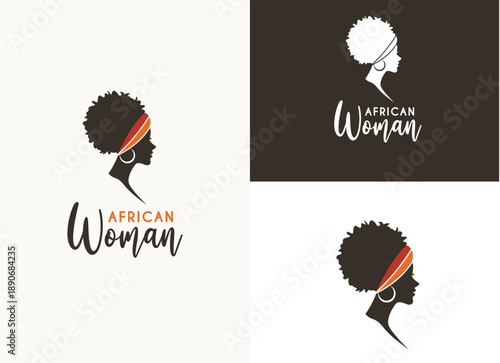 African woman with curly hair logo vector illustration. Amazing traditional beauty african woman logo design. 