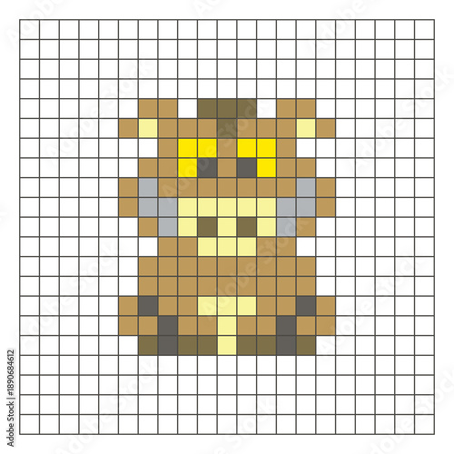 A flat pixel design made of geometric square color blocks on a clean grid layout. Pixel art boar