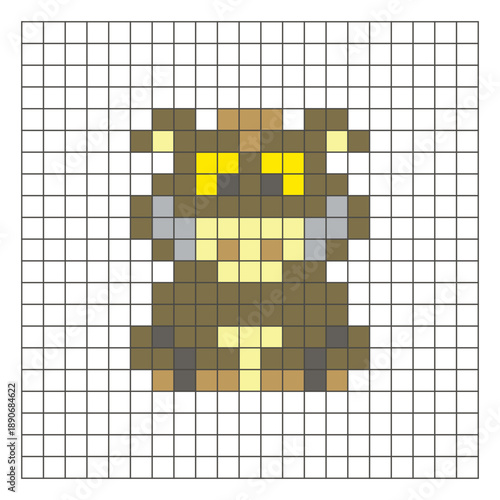 A flat pixel design made of geometric square color blocks on a clean grid layout. Pixel art boar
