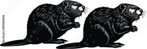Black and white rat silhouette illustration set in flat vector style, rodent wildlife graphic collection for logo design, tattoo art, mascots, and branding use