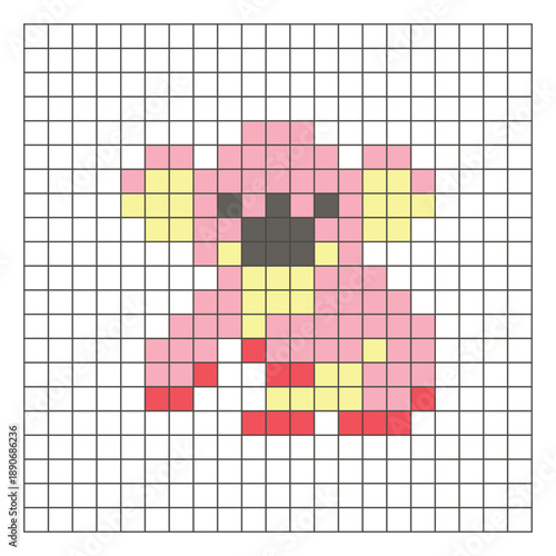 A flat pixel design made of geometric square color blocks on a clean grid layout. Pixel art koala