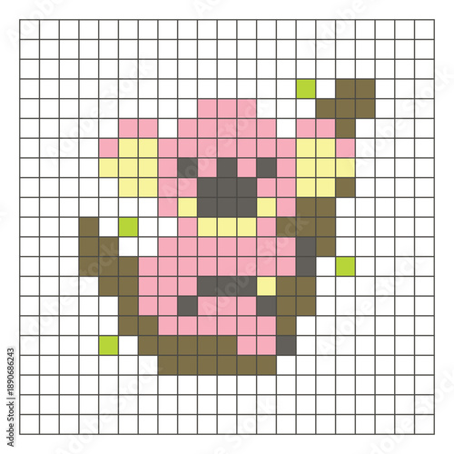 A flat pixel design made of geometric square color blocks on a clean grid layout. Pixel art koala