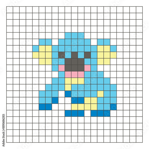 A flat pixel design made of geometric square color blocks on a clean grid layout. Pixel art koala