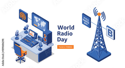 World Radio Day Broadcasting Station Illustration.