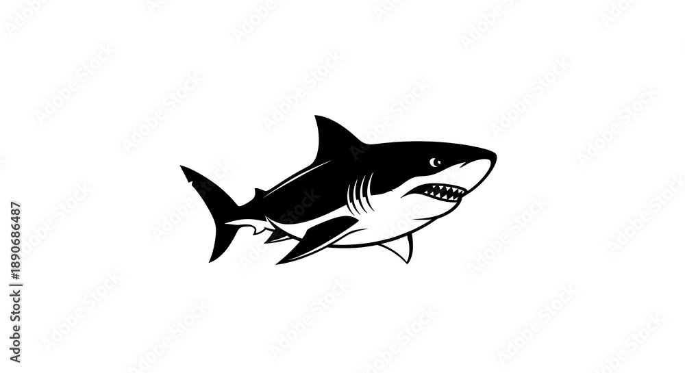 Obraz premium Powerful Great White Shark Silhouette Illustration.