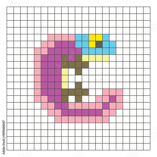 A flat pixel design made of geometric square color blocks on a clean grid layout. Pixel art salamander