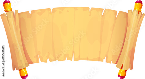 Ancient Egyptian papyrus scroll icon with aged parchment texture. Egypt vector vintage document features Egyptian mythology elements and gold details for cartoon game UI, treasure maps interfaces