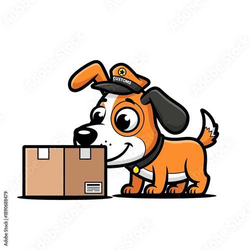 Dog Wearing Customs Hat and Smelling Package