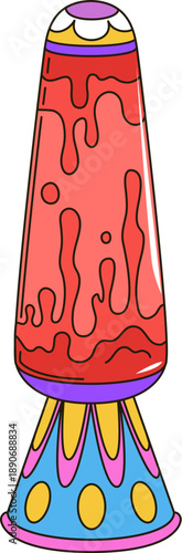 Cartoon groovy hippie lantern lamp. Isolated vector retro lava or magma psychedelic lighting equipment with red luminous, liquid floating bubbles. Glass bottle in vintage nostalgic old school style