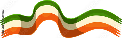 Cartoon scarf featuring colors of Irish flag green, white and orange. Vector St Patrick day festive accessory represents unity, and national spirit, symbolizing pride, celebration or cultural heritage
