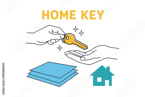 Illustration of home key exchange with hands and house icon