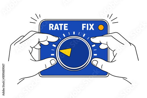 Hands adjusting blue control knob with rate and fix labels